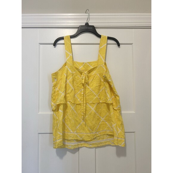 Crown & Ivy Yellow & White Check Babydoll Style Sleeveless Top Tank Size Large - Picture 8 of 8